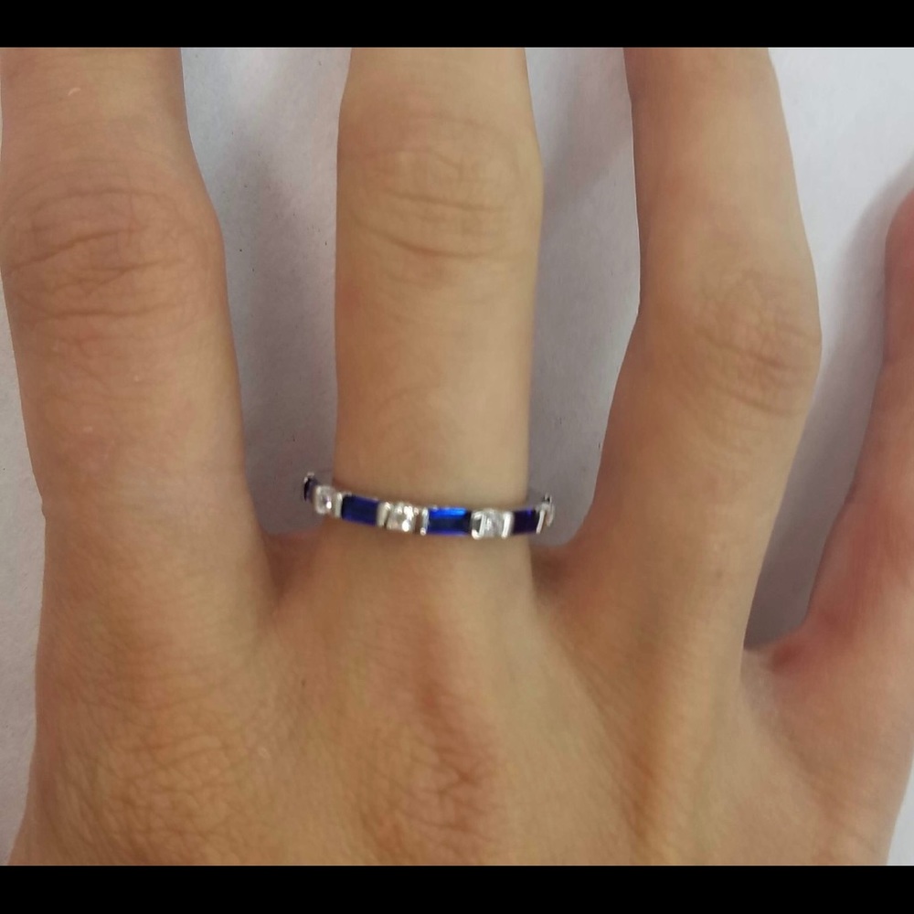 SS Blue Sapphire and White CZ Eternity Ring